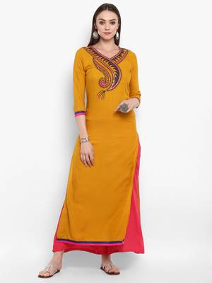 Yellow embroidered rayon kurtas-and-kurtis 5