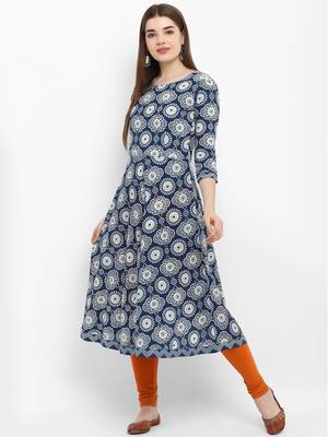 Blue printed cotton kurtas-and-kurtis 1