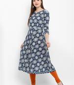 Blue printed cotton kurtas-and-kurtis