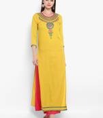 Yellow embroidered rayon kurtas-and-kurtis
