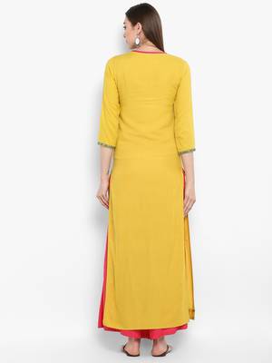 Yellow embroidered rayon kurtas-and-kurtis 3