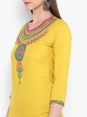 Yellow embroidered rayon kurtas-and-kurtis 4