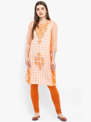 Orange printed cotton kurtas-and-kurtis 1