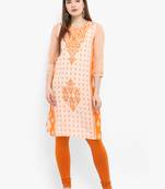 Orange printed cotton kurtas-and-kurtis