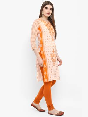 Orange printed cotton kurtas-and-kurtis 2