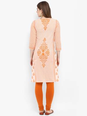 Orange printed cotton kurtas-and-kurtis 3