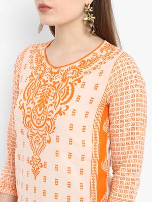 Orange printed cotton kurtas-and-kurtis 4