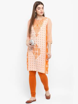 Orange printed cotton kurtas-and-kurtis 5