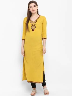 Mustard embroidered rayon kurtas-and-kurtis 1