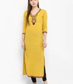 Mustard embroidered rayon kurtas-and-kurtis