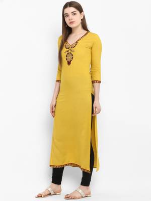 Mustard embroidered rayon kurtas-and-kurtis 2