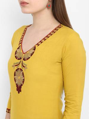 Mustard embroidered rayon kurtas-and-kurtis 4