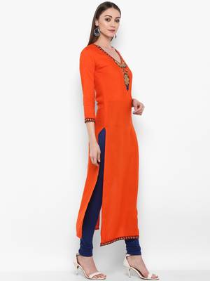 Orange embroidered rayon kurtas-and-kurtis 2
