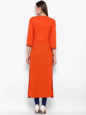 Orange embroidered rayon kurtas-and-kurtis 3