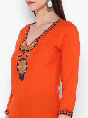 Orange embroidered rayon kurtas-and-kurtis 4