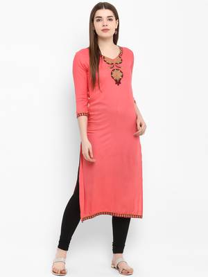 Peach embroidered rayon kurtas-and-kurtis 1