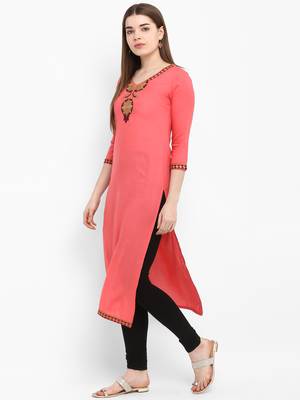 Peach embroidered rayon kurtas-and-kurtis 2