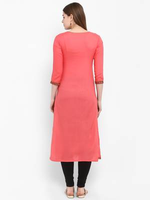 Peach embroidered rayon kurtas-and-kurtis 3