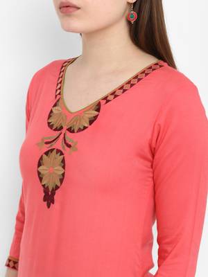 Peach embroidered rayon kurtas-and-kurtis 4