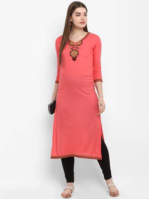 Peach embroidered rayon kurtas-and-kurtis 5