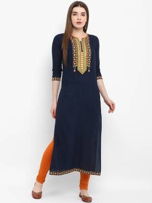 Blue embroidered rayon kurtas-and-kurtis 1