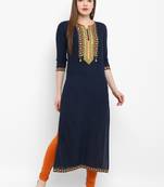 Blue embroidered rayon kurtas-and-kurtis