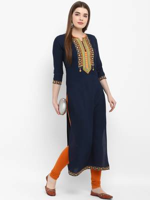Blue embroidered rayon kurtas-and-kurtis 5