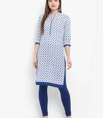 Blue printed cotton kurtas-and-kurtis