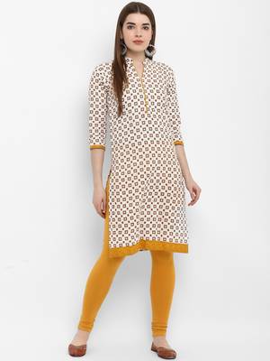 Mustard printed cotton kurtas-and-kurtis 1