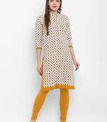 Mustard printed cotton kurtas-and-kurtis