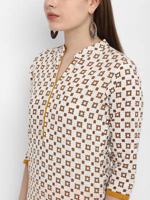 Mustard printed cotton kurtas-and-kurtis 4