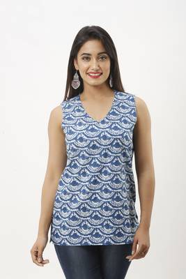Blue printed cotton kurtas-and-kurtis 1