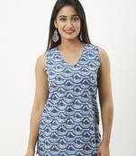Blue printed cotton kurtas-and-kurtis