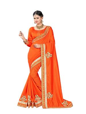 Orange embroidered art silk saree with blouse 1