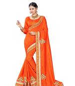 Orange embroidered art silk saree with blouse