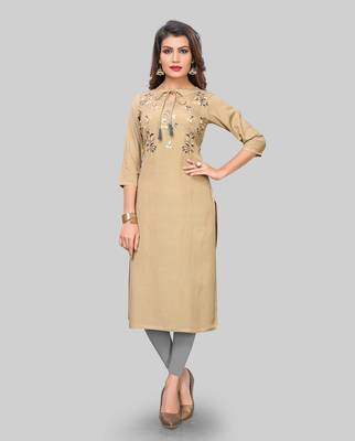 Beige embroidered rayon ethnic-kurtis 1