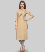 Beige embroidered rayon ethnic-kurtis