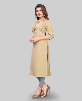 Beige embroidered rayon ethnic-kurtis 3