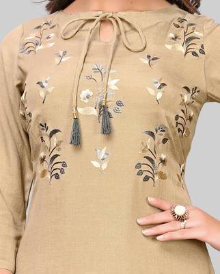 Beige embroidered rayon ethnic-kurtis 4