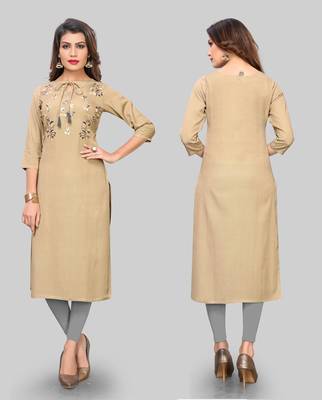 Beige embroidered rayon ethnic-kurtis 5