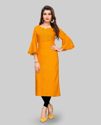 Yellow embroidered rayon ethnic-kurtis 1