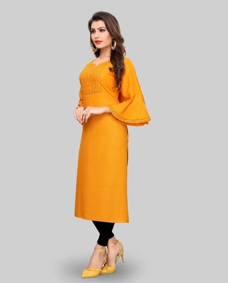 Yellow embroidered rayon ethnic-kurtis 3