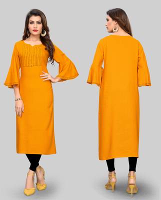 Yellow embroidered rayon ethnic-kurtis 5
