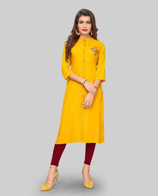 Yellow embroidered rayon ethnic-kurtis 1