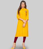 Yellow embroidered rayon ethnic-kurtis