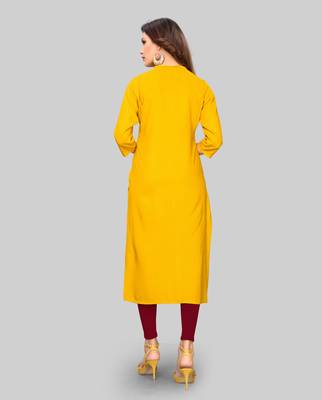 Yellow embroidered rayon ethnic-kurtis 2