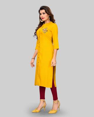 Yellow embroidered rayon ethnic-kurtis 3