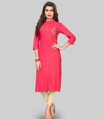 Pink embroidered rayon ethnic-kurtis