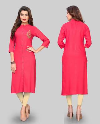 Pink embroidered rayon ethnic-kurtis 5