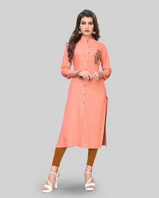 Peach embroidered rayon ethnic-kurtis 1